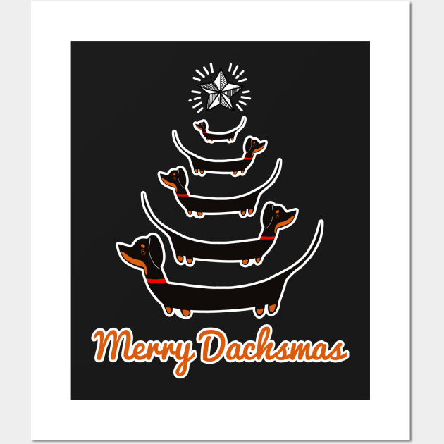 Dachshund Christmas Tree Shirt - Merry Dachsmas Wiener Dog Wall Art by ghsp